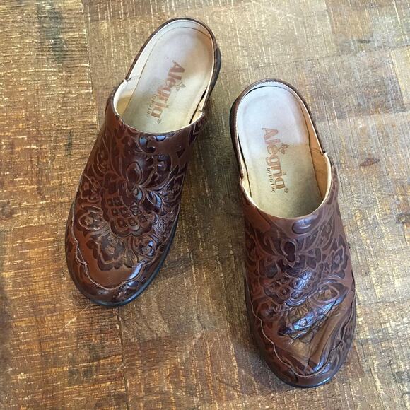 Alegria Isabelle Tooled Brown Heeled Mule Womens 36 6-6.5 Comfort Cozy Normcore - Picture 5 of 9